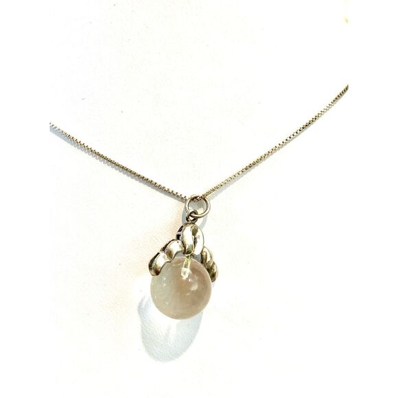 .925 Vintage Crystal Ball and Sterling Silver Necklace #Italy - Picture 1 of 5